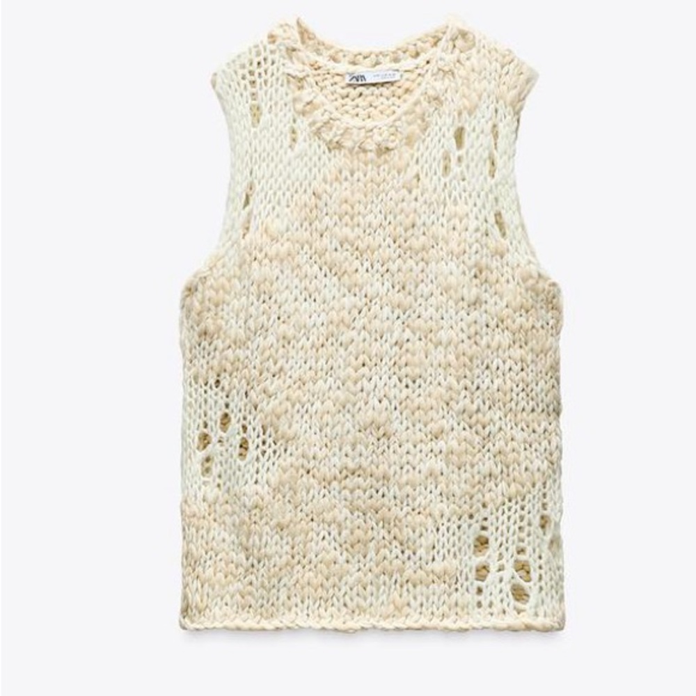 Zara Beige Knit Sleeveless Sweater Top
